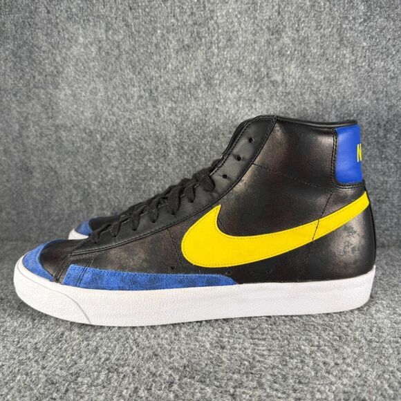 Nike Blazer Mid Mens 13 Shoes Black Blue Yellow Athletic Sneakers Peace Love - Picture 4 of 11